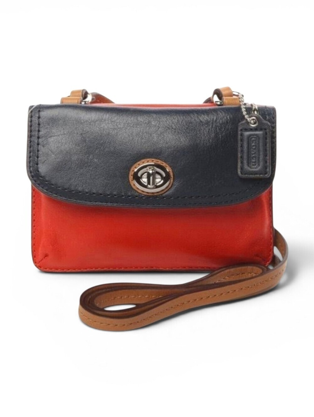 Coach Park Leather Dylan Colorblock Mini Crossbody Bag In Navy Blue And Red